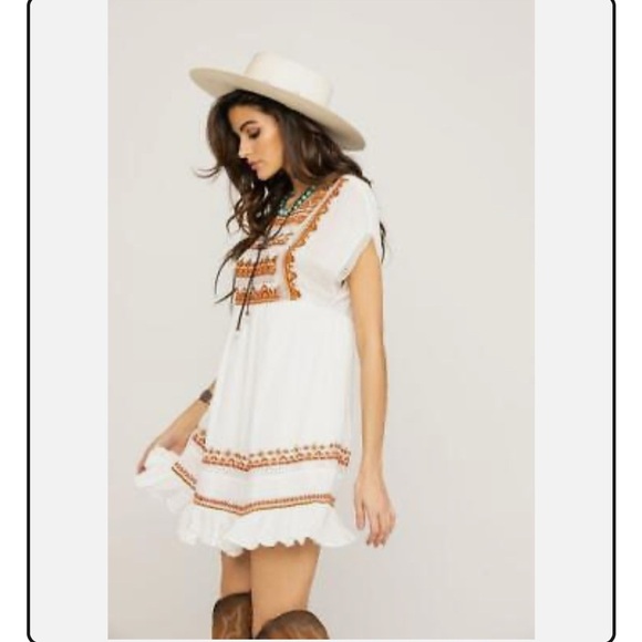 Free People Dresses & Skirts - Free People Sunrise Wanderer boho mini dress white XS S